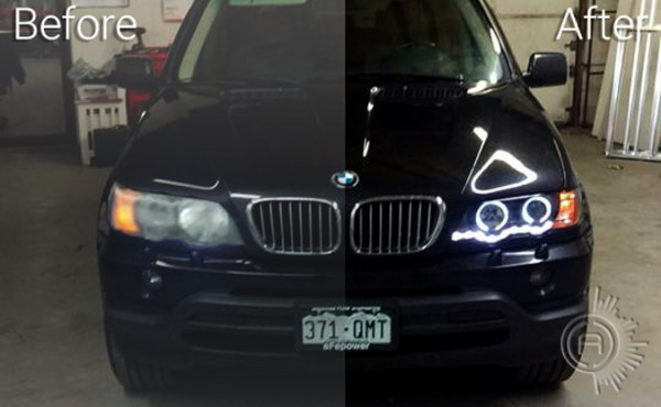 AC Customs BMW X5 Headlight Upgrade before and after